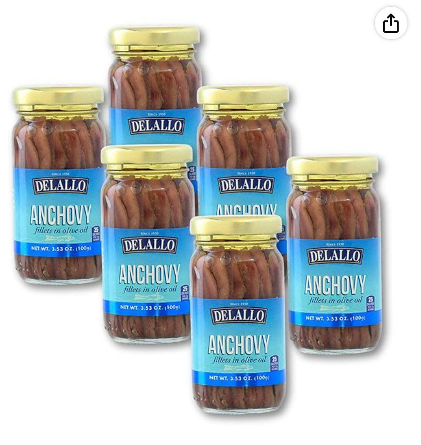 DeLallo Anchovy Filets in Olive Oil — kosher anchovies on Amazon