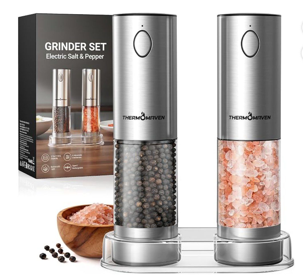 Thermomaven Electric Salt and Pepper Grinder — one-handed kosher kitchen tool