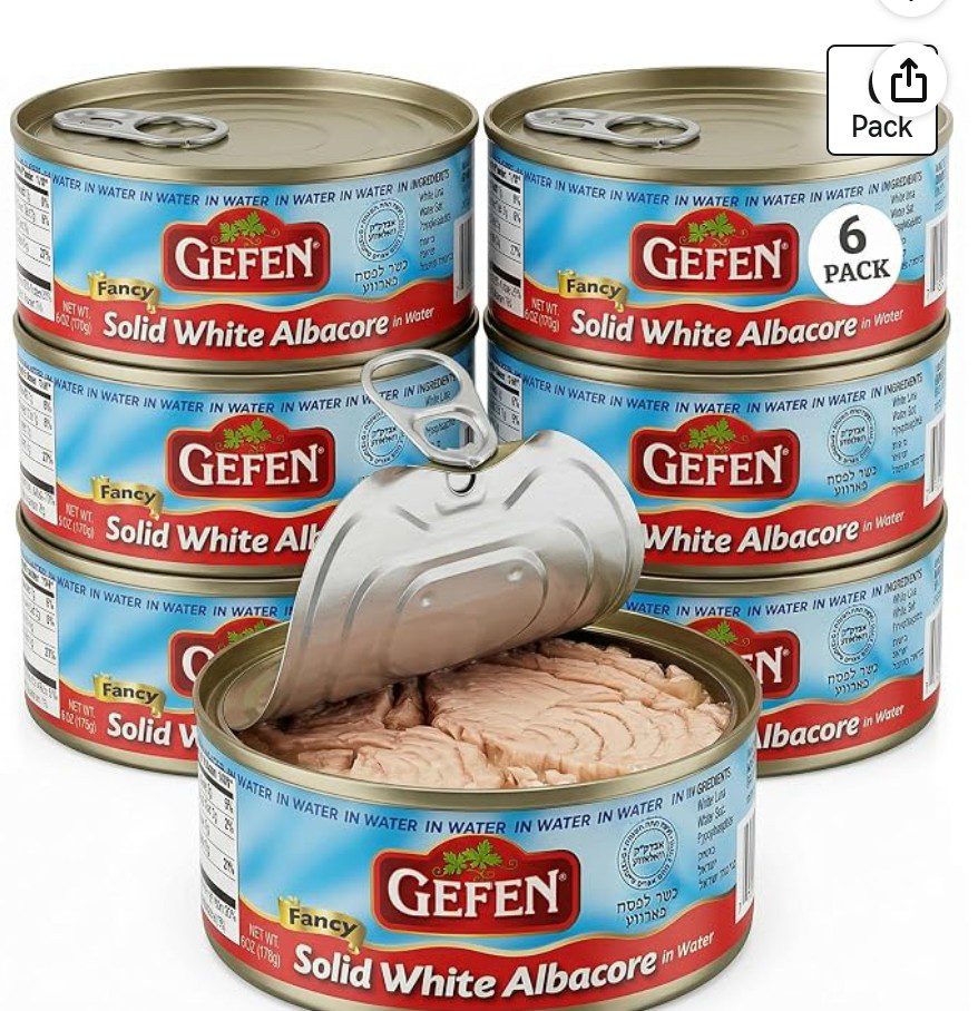 Gefen Solid White Albacore Tuna in Water — kosher tuna for Passover on Amazon