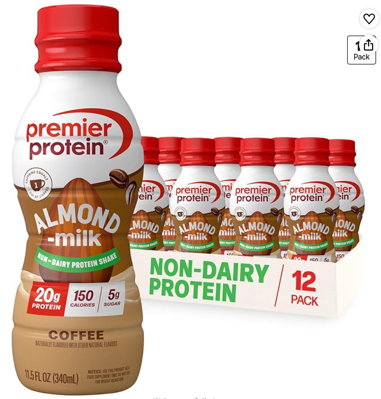 Premier Protein Non-Dairy Almond Milk Coffee Shake — kosher dairy-free protein shake with caffeine on Amazon