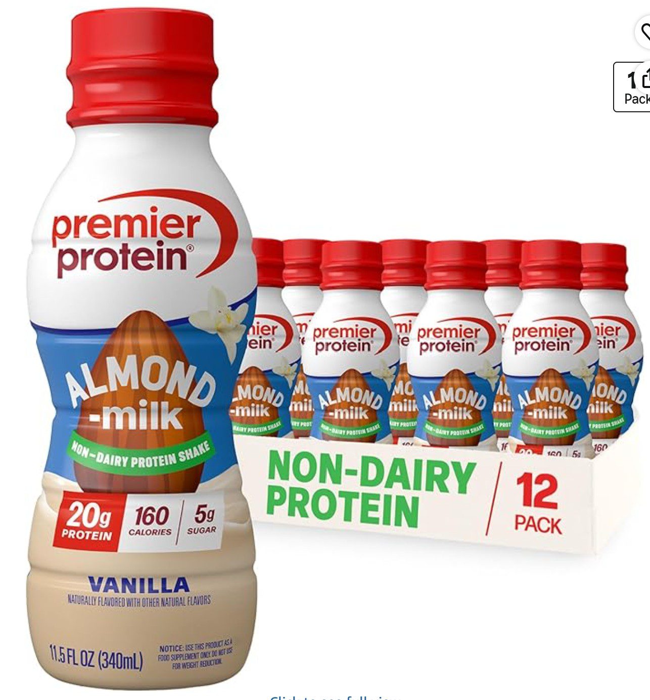 Premier Protein Non-Dairy Almond Milk Vanilla Shake — kosher dairy-free protein shake on Amazon