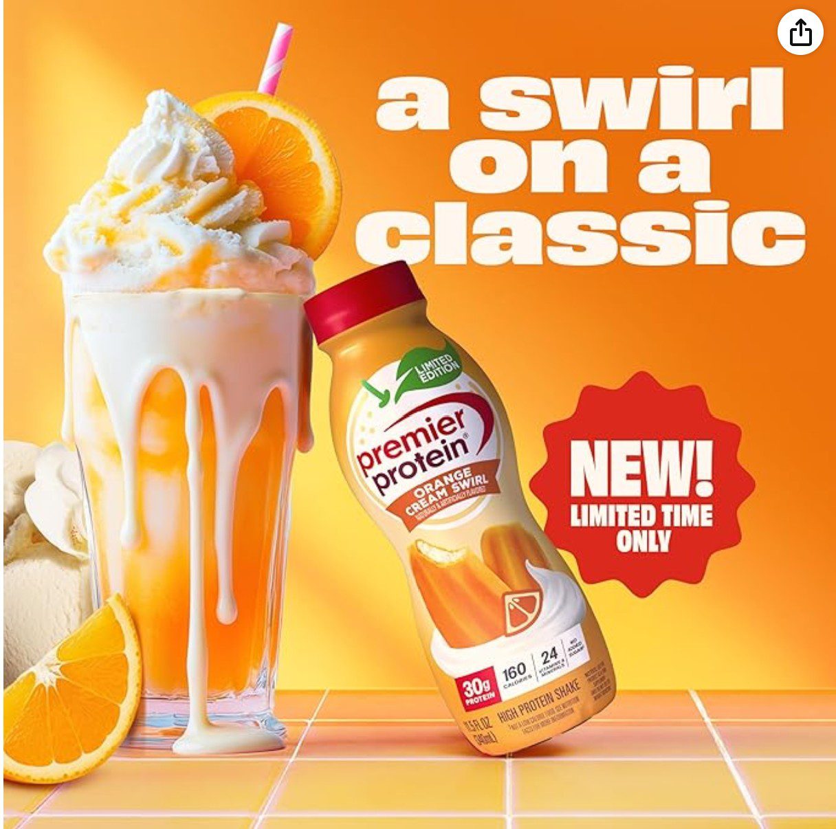 Premier Protein Orange and Cream Swirl Shake — kosher limited edition protein shake on Amazon