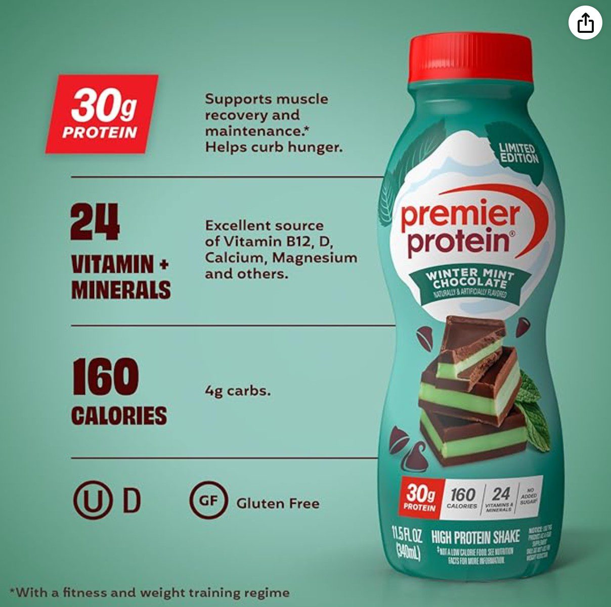 Premier Protein Winter Mint Chocolate Shake — kosher limited edition protein shake on Amazon