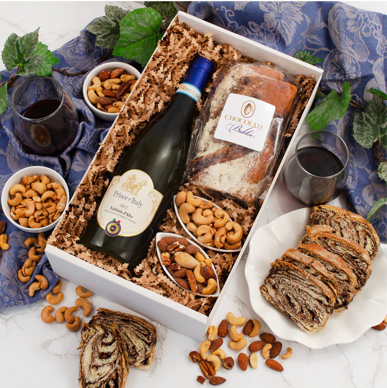 Red Wine and Babka Gift Box — kosher wine gift basket for Rosh Hashanah