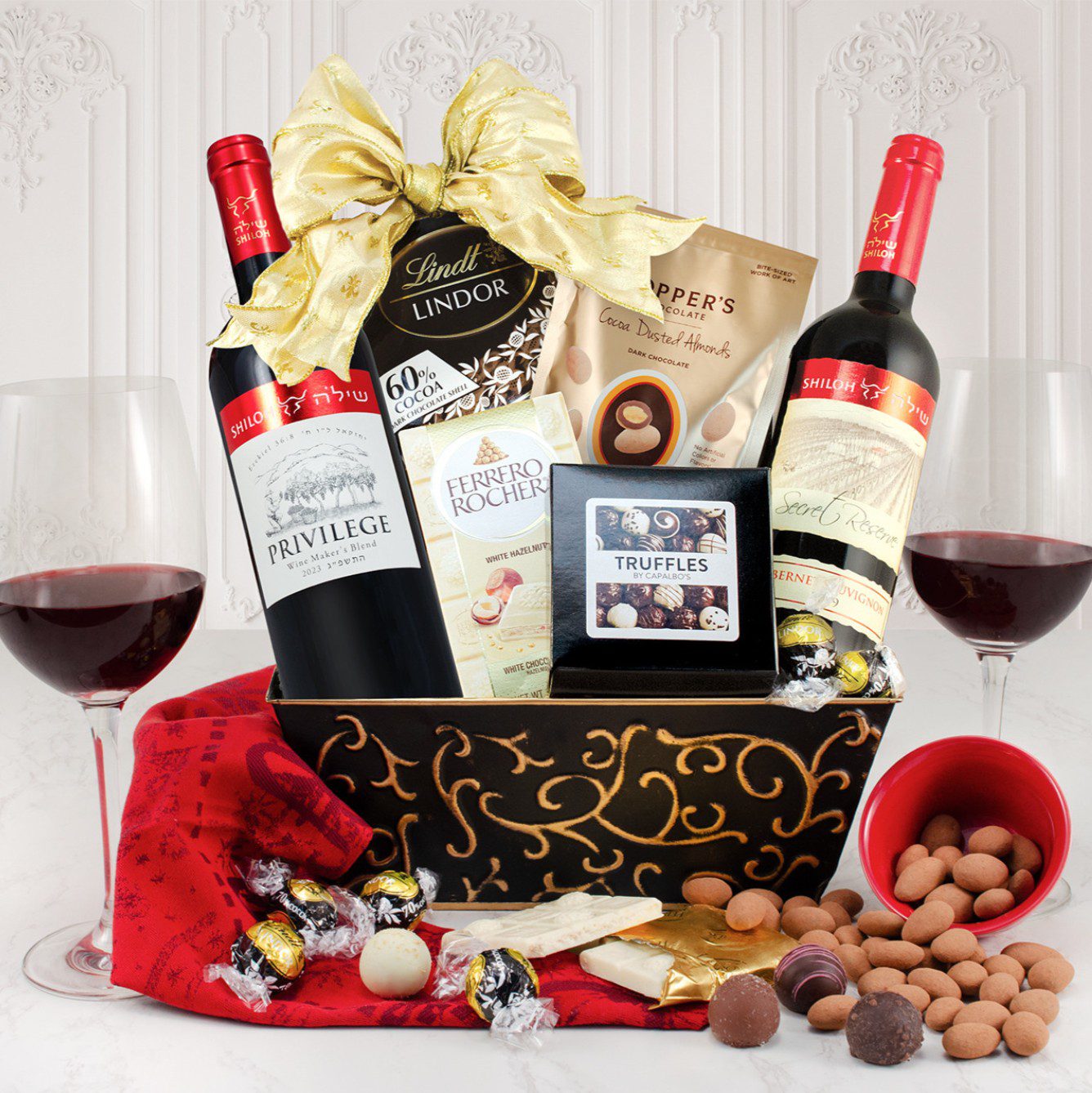 Shiloh Red Wine Duo Gift Basket — kosher wine gift for Rosh Hashanah