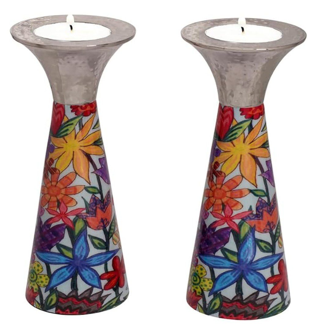 Yair Emanuel Candlesticks with Flowers — Judaica for Rosh Hashanah
