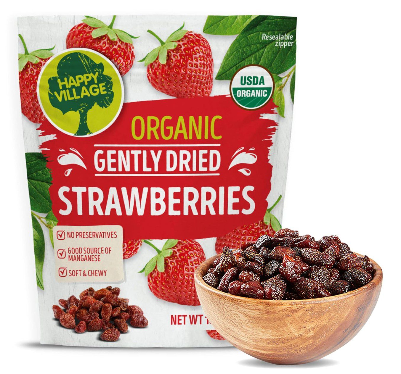 Happy Village Dried Strawberries — kosher dried fruit for Tu Bishvat