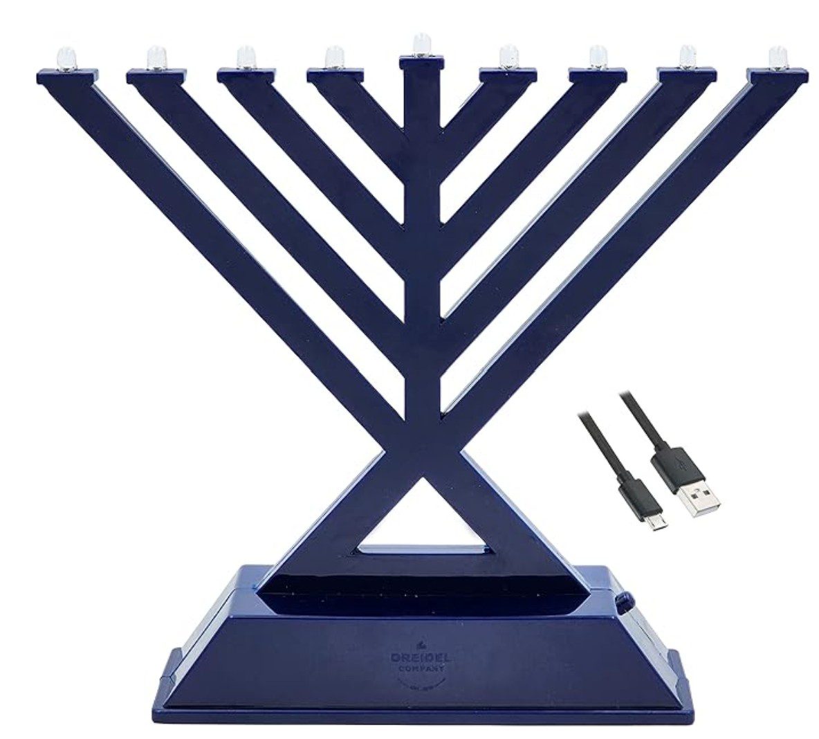 The Dreidel Co Blue Electric Menorah — flame-free Hanukkah candle holder