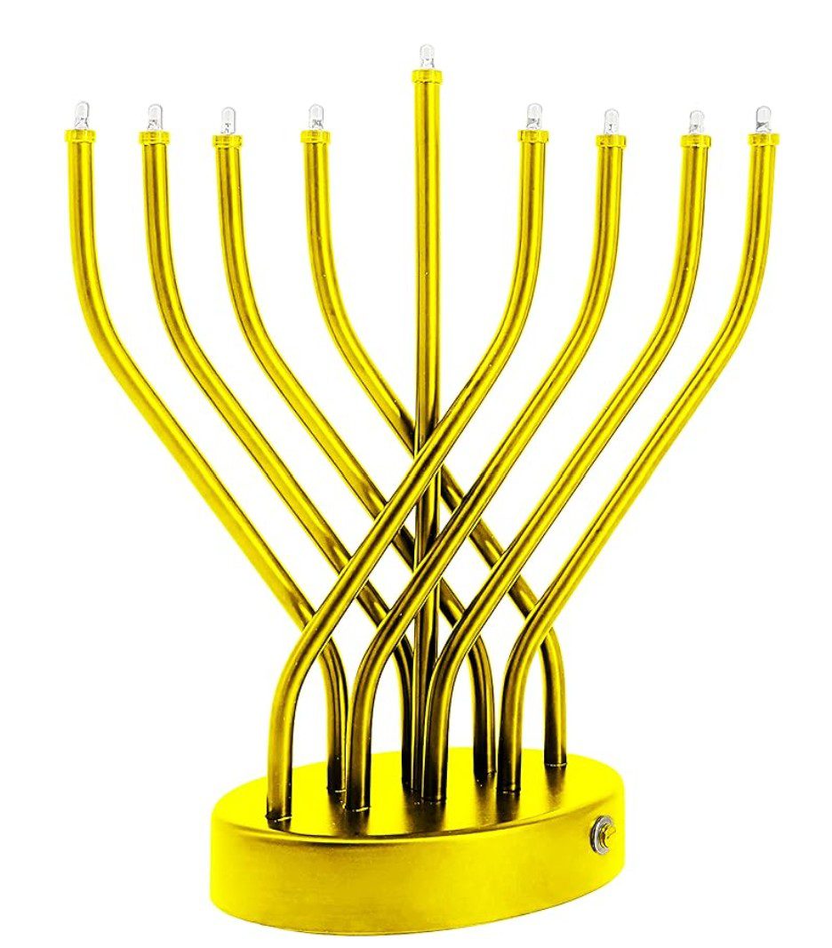 The Dreidel Co Yellow Electric Menorah — flame-free Hanukkah candle holder