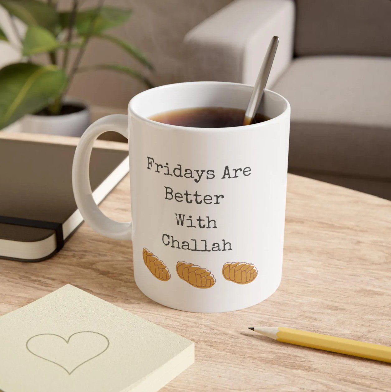 Fridays Are Better With Challah mug — Shabbat gift from The Kosher Hub Etsy shop