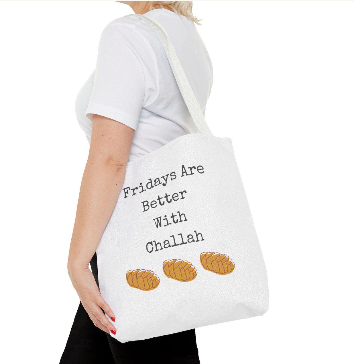 Fridays Are Better With Challah tote bag — Shabbat gift from The Kosher Hub Etsy shop
