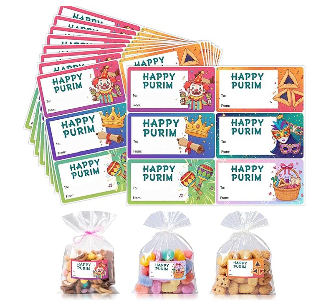 Happy Purim Stickers — Purim party favor stickers
