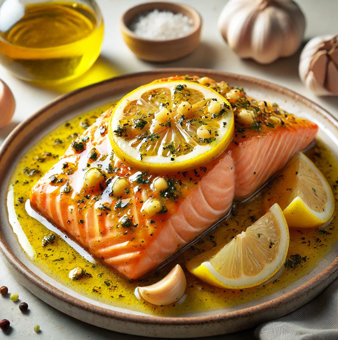Baked salmon with lemon-garlic sauce — kosher Sukkot dinner