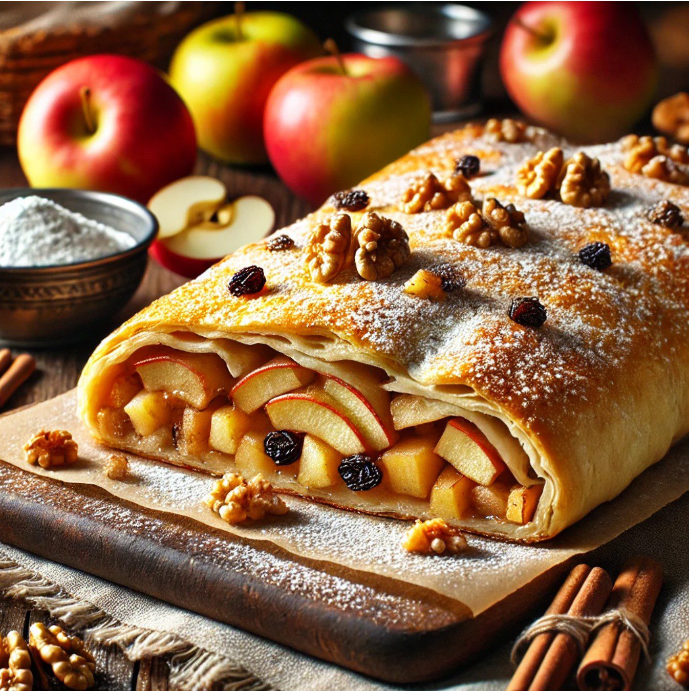 Apple strudel with walnuts and cinnamon — kosher Sukkot dessert