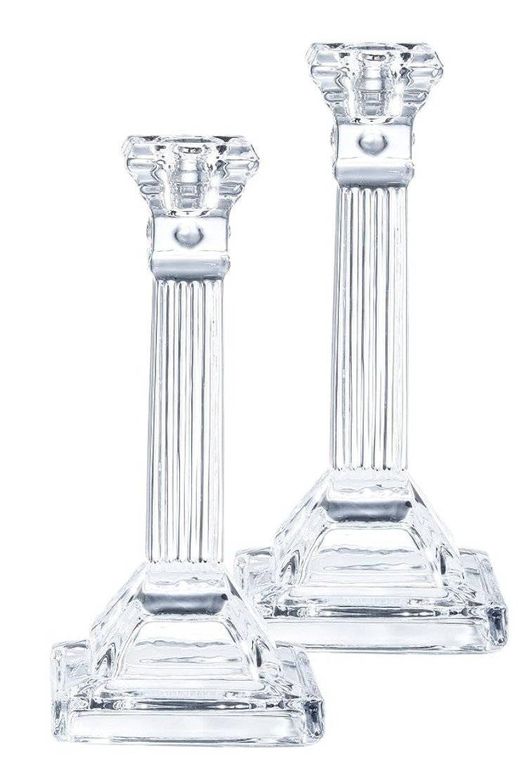 Ner Mitzvah crystal column-style glass candle holder — Shabbat candlestick