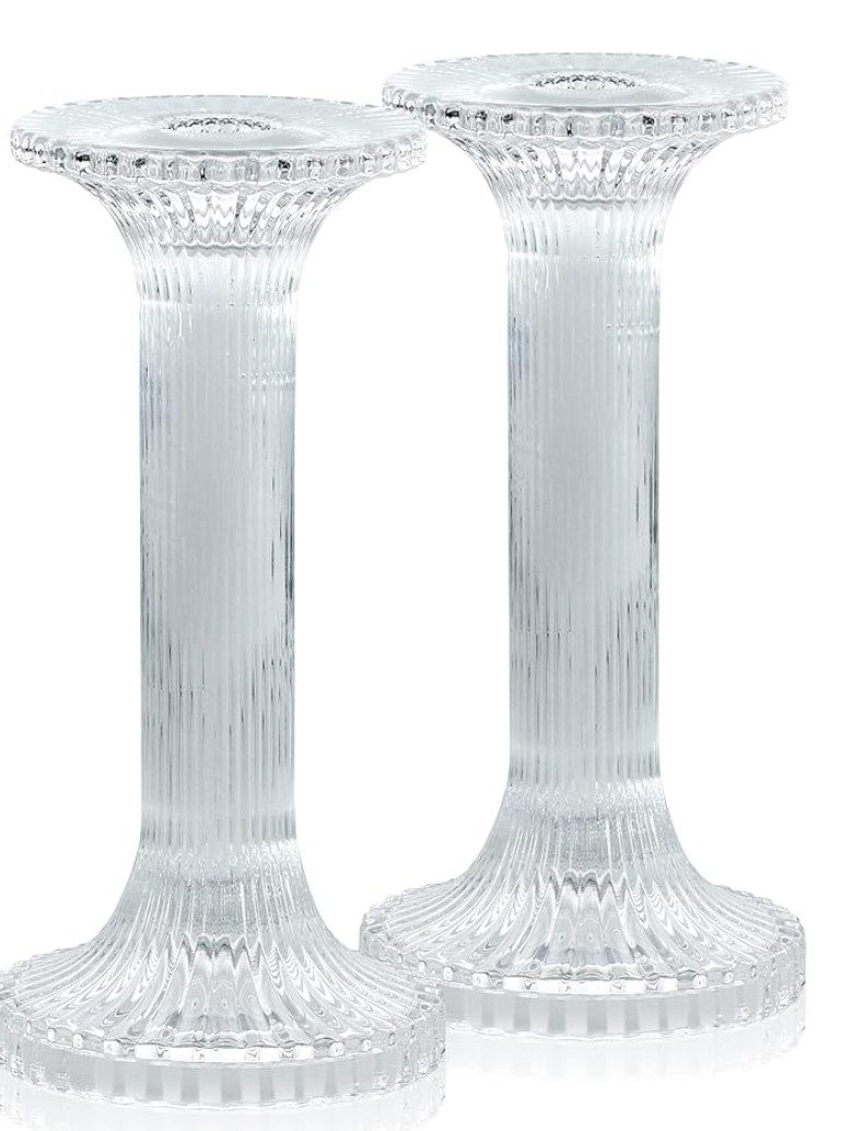 Ner Mitzvah tall glass crystal candle holder — Shabbat candlestick