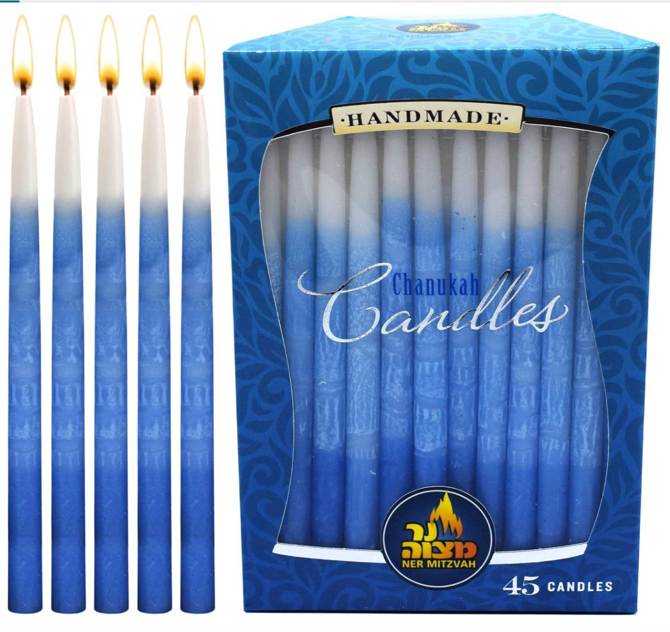 Ner Mitzvah Blue and White Hanukkah Candles