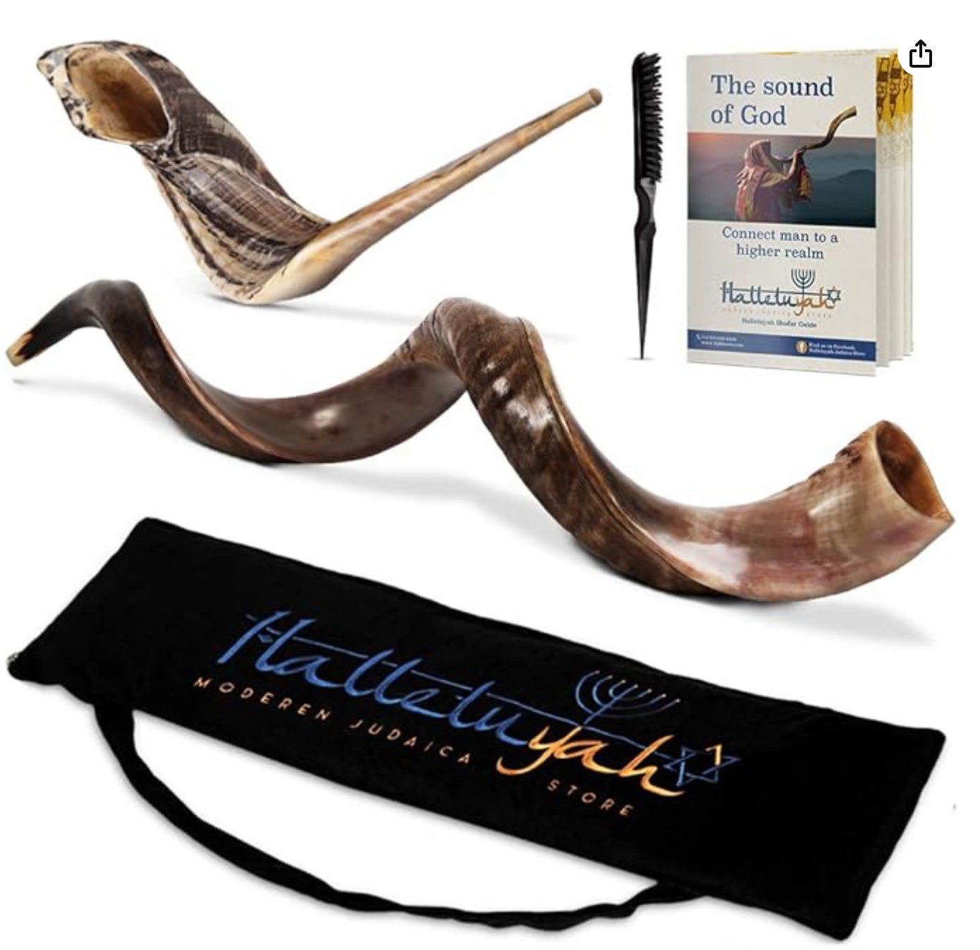 Ram's Horn Shofar with bonus items — shofar for Rosh Hashanah
