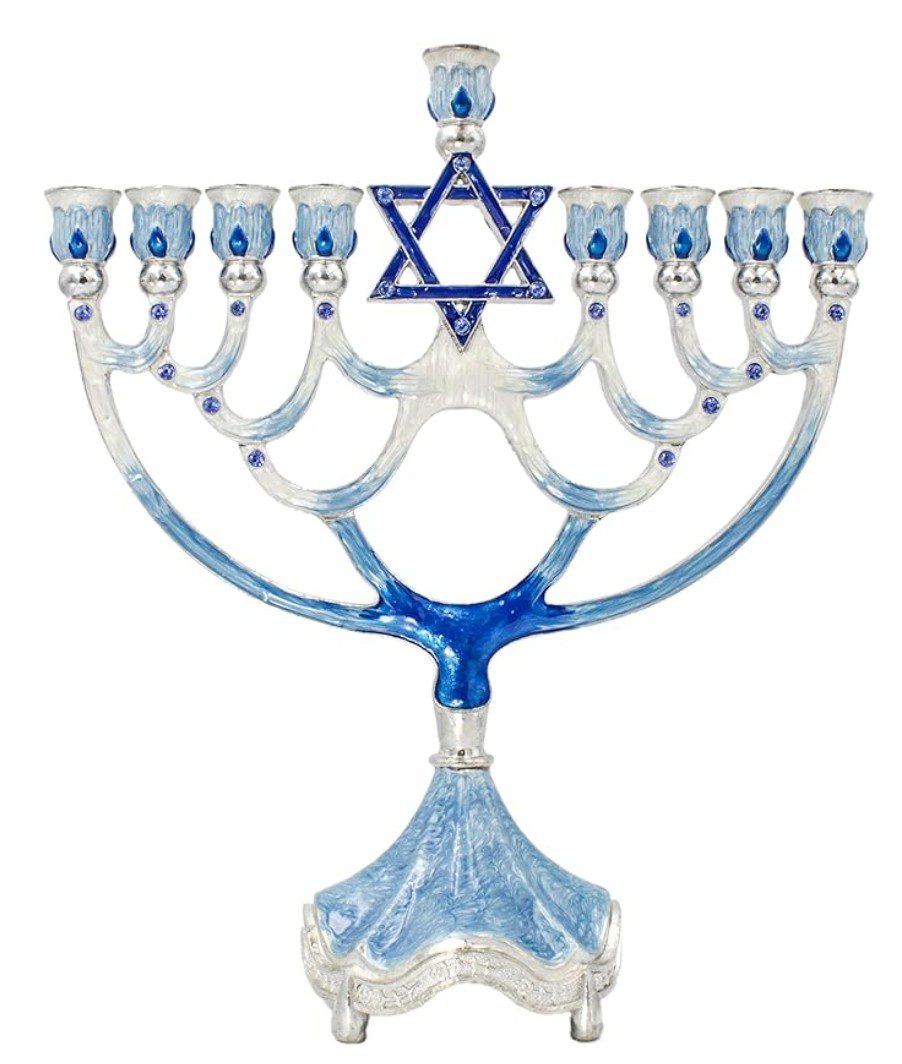 The Dreidel Co Blue and White Menorah — Hanukkah candle holder