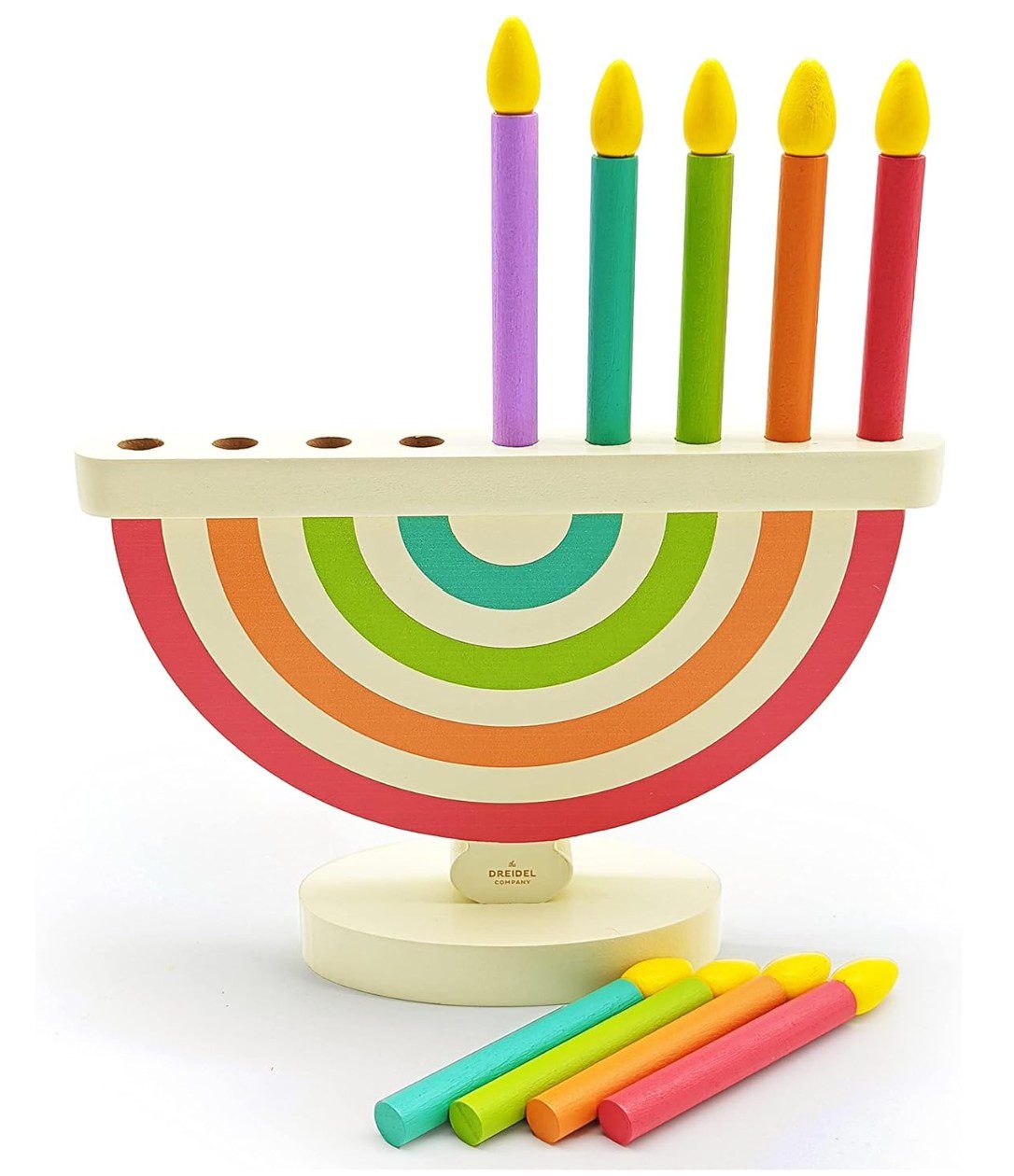 The Dreidel Co Wooden Menorah for Kids — Hanukkah candle holder for children