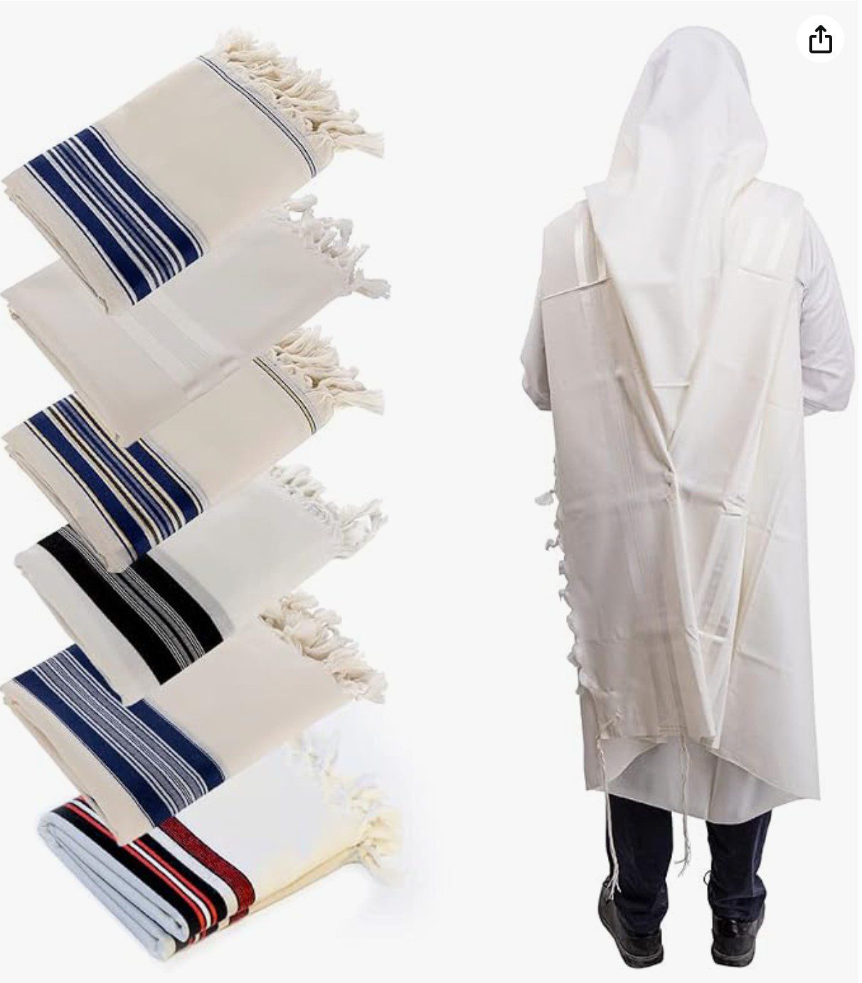 Holy Voice White Striped Wool Tallit — prayer shawl for Rosh Hashanah