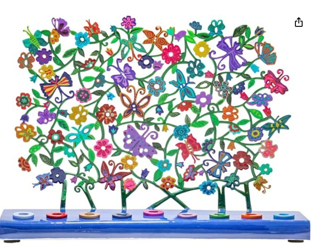 Yair Emanuel Flowers and Butterflies Hanukkiah — Hanukkah candle holder