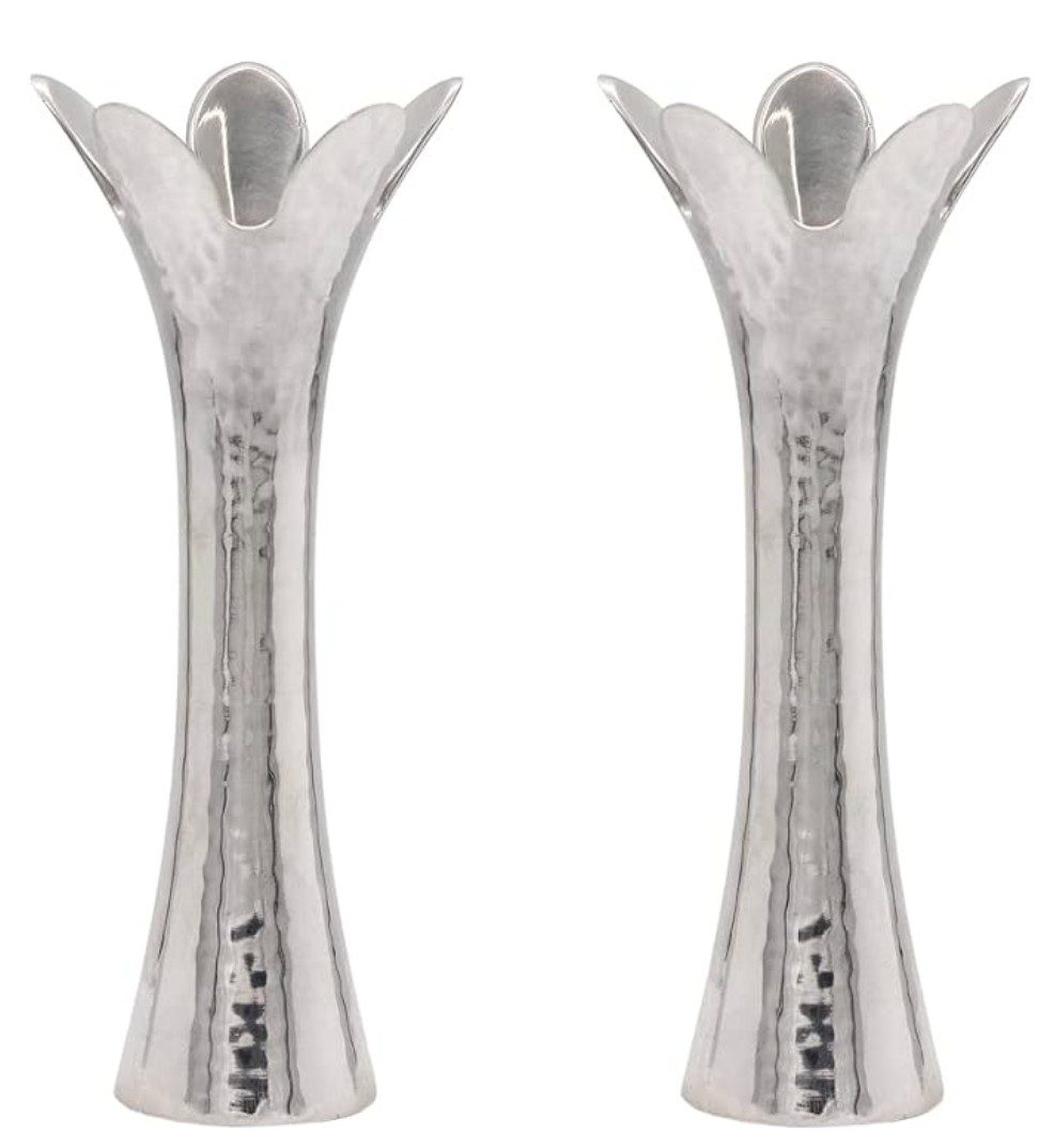Yair Emanuel Flower Petal hammered aluminum candle holder — Shabbat candlestick