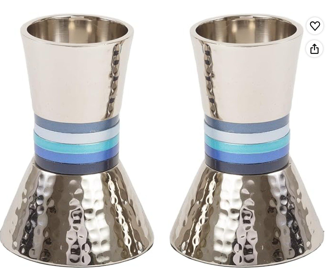 Yair Emanuel hammered metal candlesticks with blue rings — Shabbat candle holder