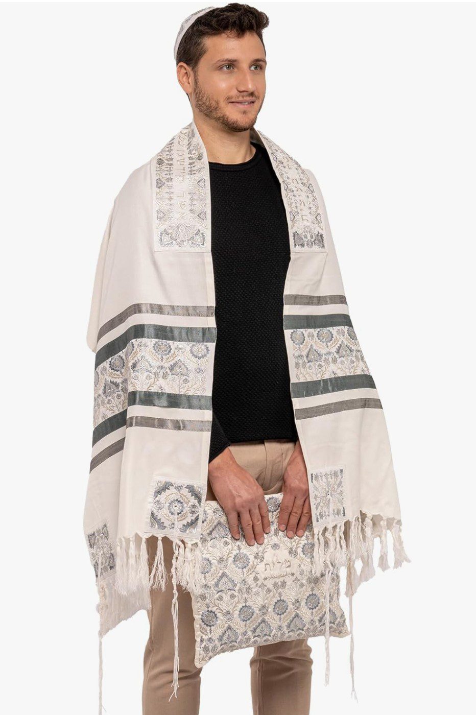 Yom Kippur Temple Prayer Shawl — white tallit for the Day of Atonement