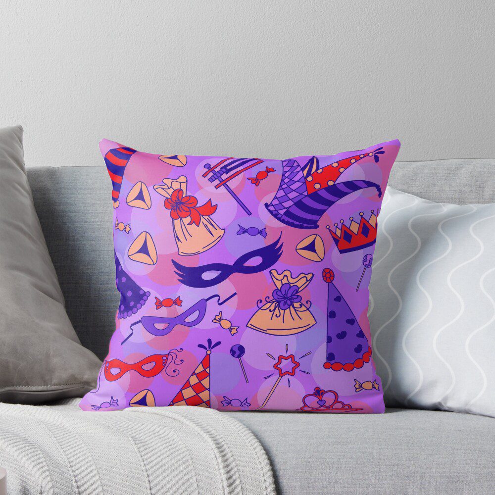 Jewish Purim design throw pillow — The Kosher Hub Redbubble shop