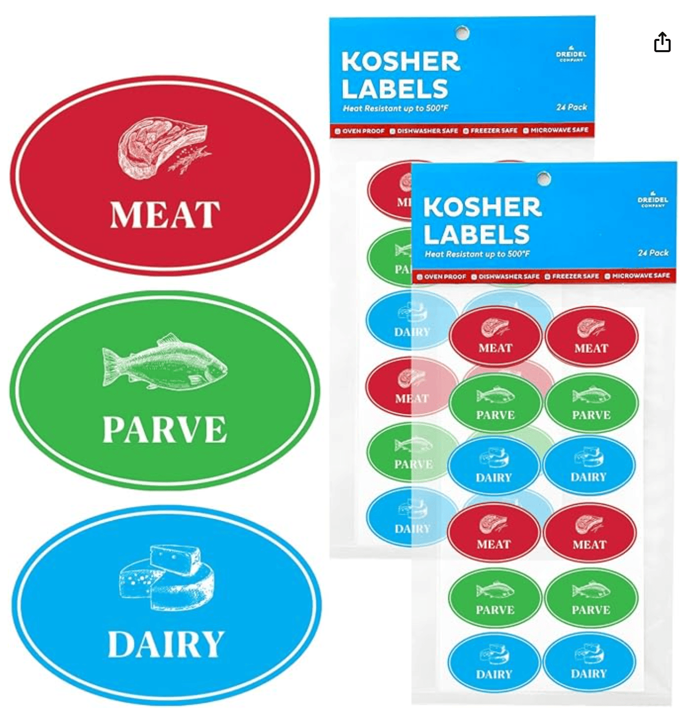 The Dreidel Company Assorted Kosher Labels dishwasher safe — kosher kitchen meat dairy pareve labels