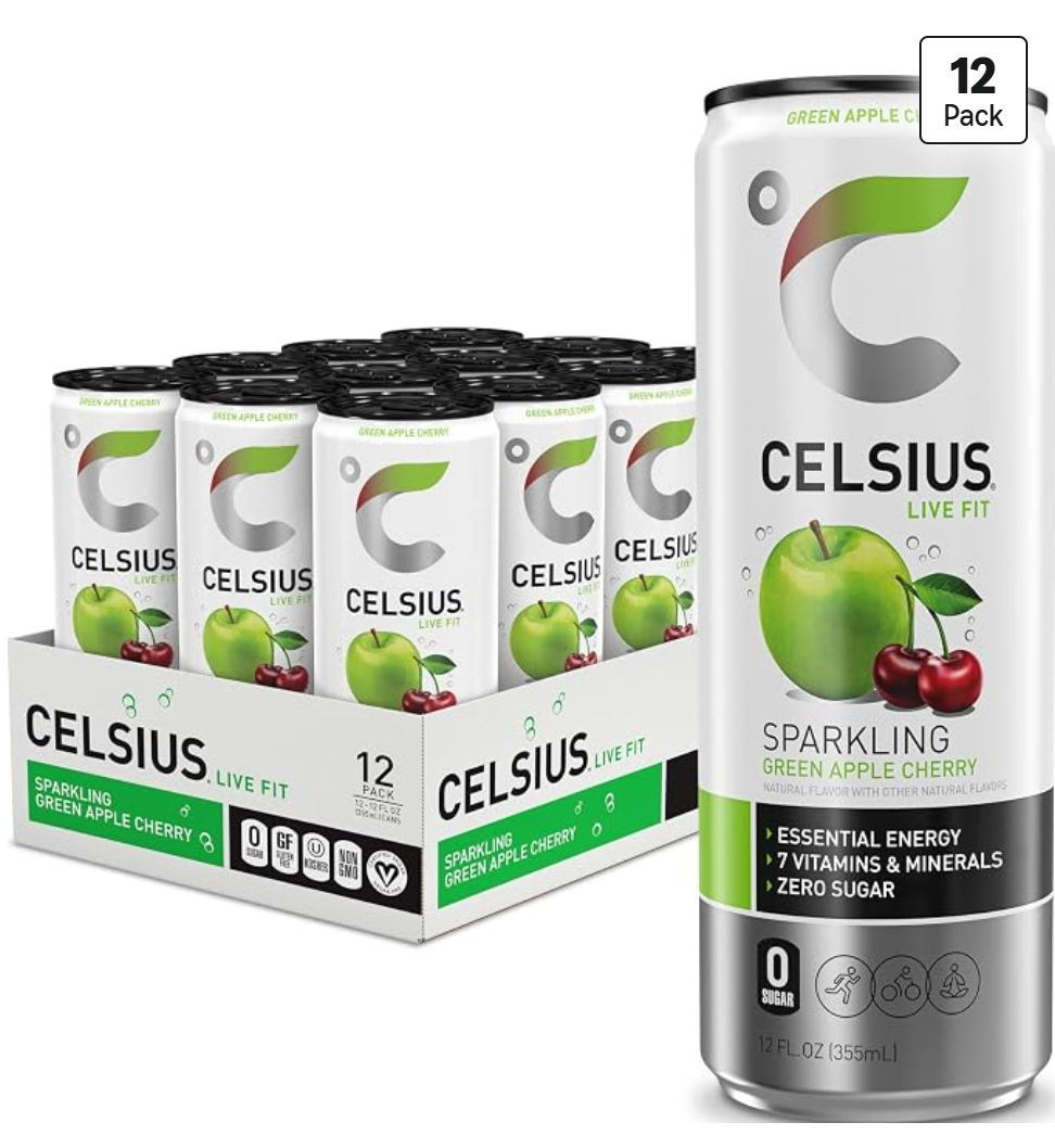 CELSIUS Sparkling Green Apple Cherry — kosher energy drink on Amazon