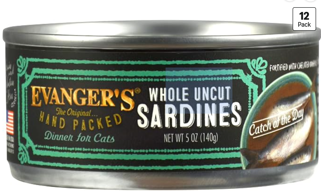 Evanger's Catch of The Day Whole Uncut Sardines Dinner for Cats — kosher for Passover cat food