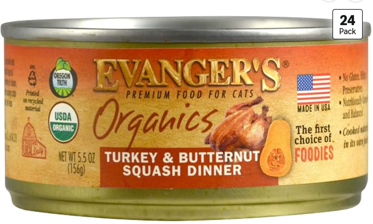 Evanger's Organics Turkey with Butternut Squash Dinner for Cats — kosher for Passover cat food