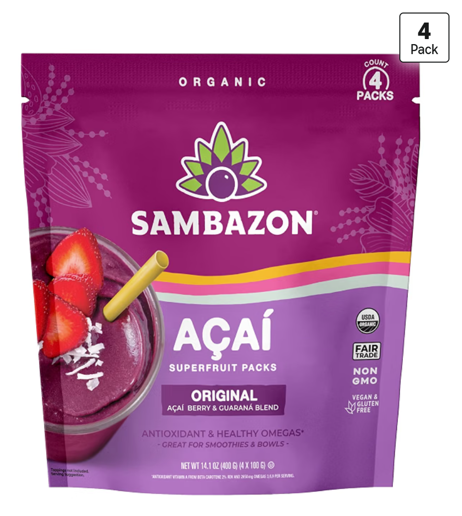 Sambazon Fruit Acai Original Blend Organic Packs — kosher acai and guarana smoothie packs