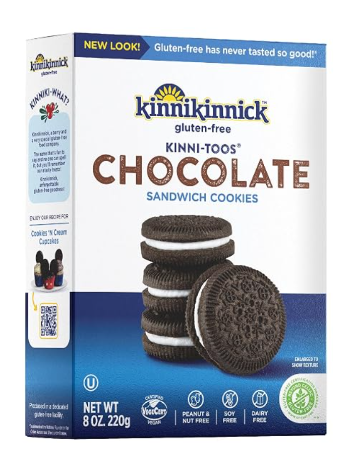 Kinnikinnick KinniTOOS Chocolate Sandwich Cookies — gluten free kosher cookies on Amazon