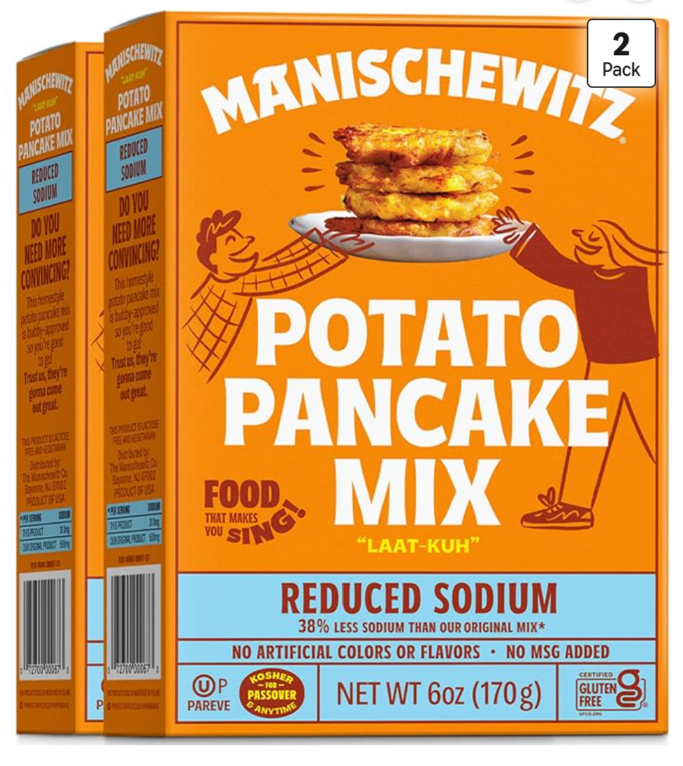 Manischewitz Low Sodium Potato Pancake Mix — kosher potato pancake mix for Hanukkah