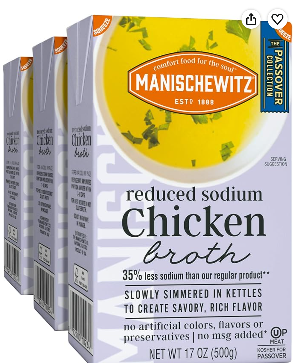 Manischewitz Reduced Sodium Chicken Broth — kosher for Passover broth