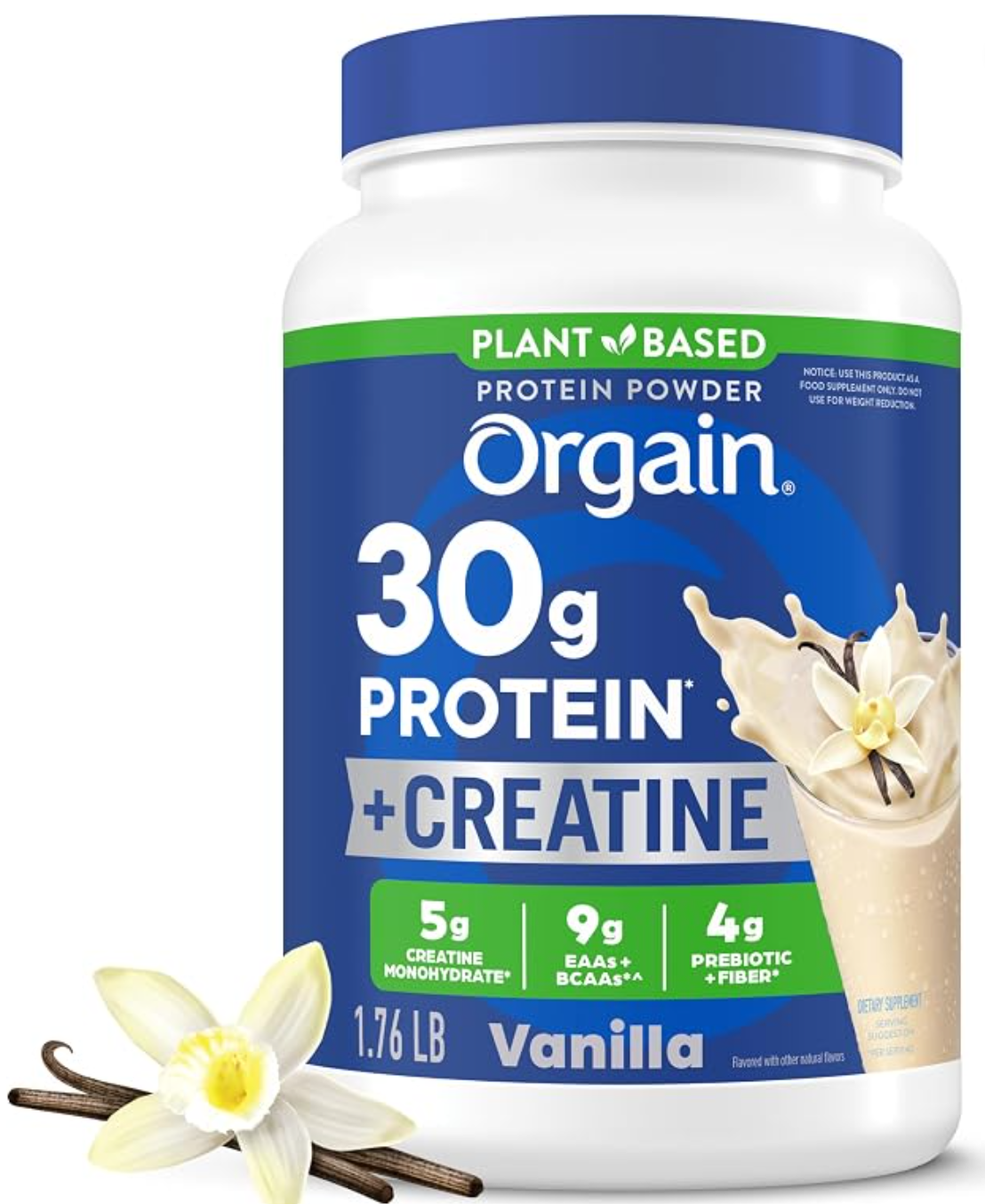 Orgain Organic Vegan Protein Powder with Creatine Vanilla — kosher protein and creatine on Amazon