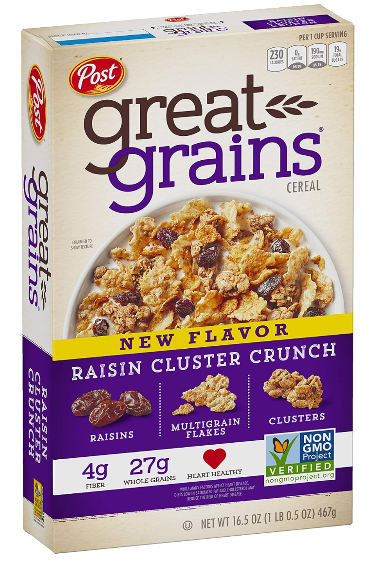 Post Great Grains Raisins Cluster Crunch kosher cereal