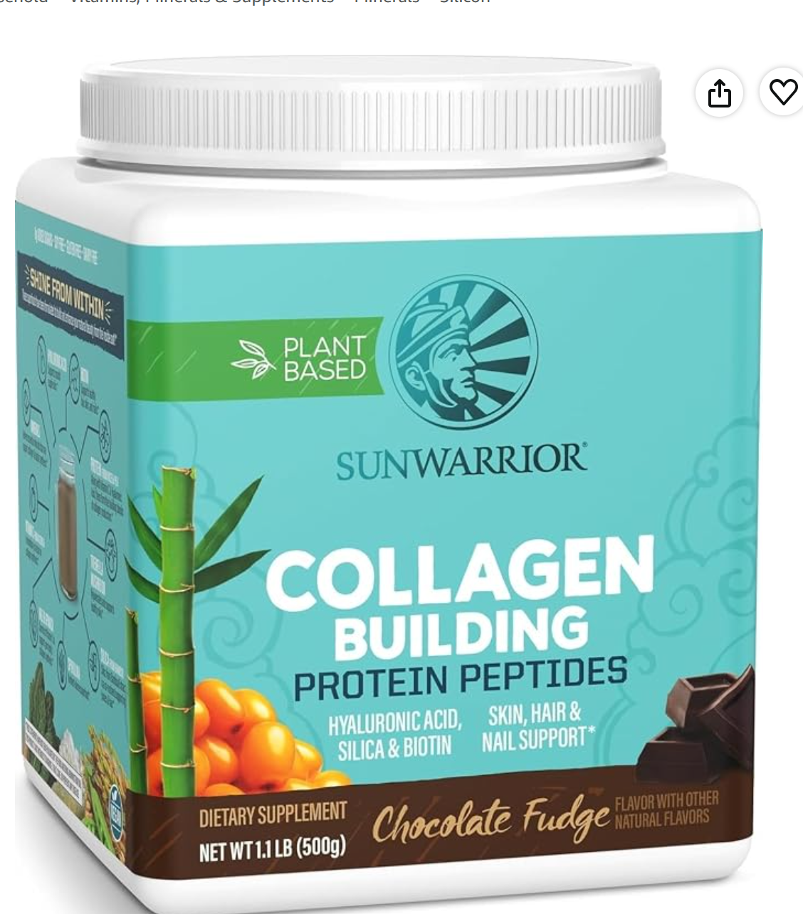 Sunwarrior Vegan Collagen Building Peptides with Biotin Chocolate — kosher collagen powder on Amazon