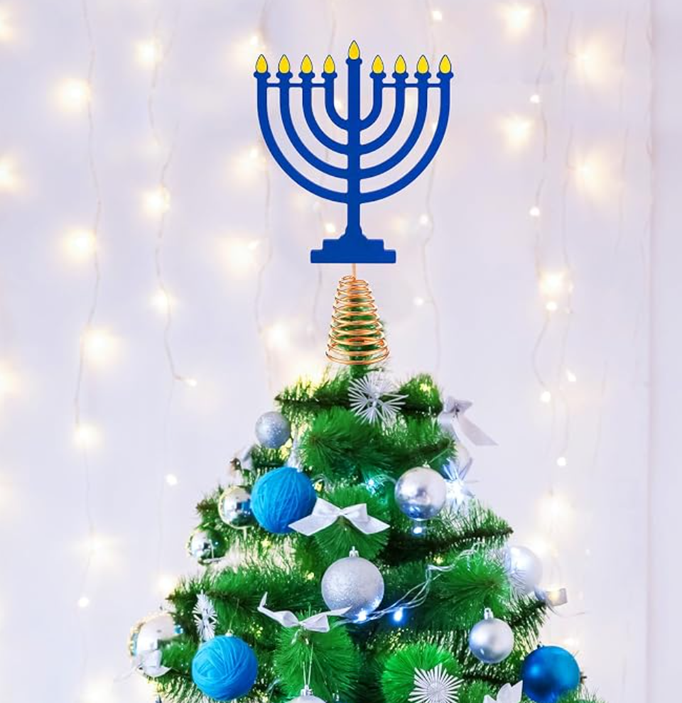 10 Inch Wooden Hanukkah Tree Topper in blue — Hanukkah decoration