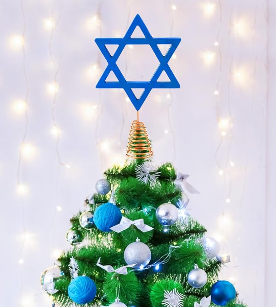 10 Inch Wooden Star of David Hanukkah Tree Topper in blue — Hanukkah decoration