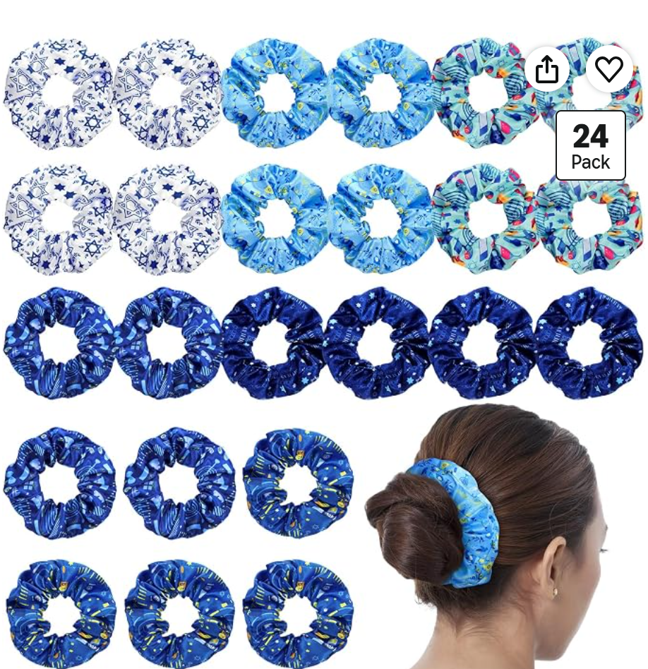 24-Pcs Hanukkah Hair Scrunchies — Hanukkah hair accessories