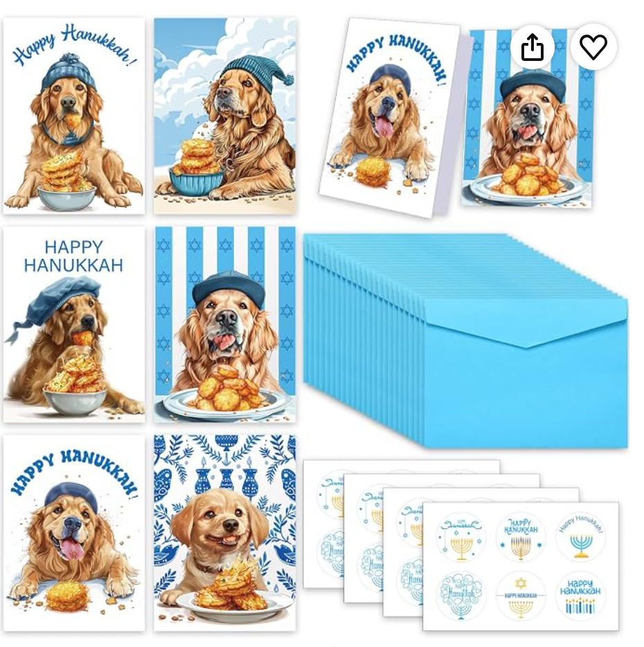 24-Set Hanukkah Cards with Envelopes and Stickers — Hanukkah party favor cards