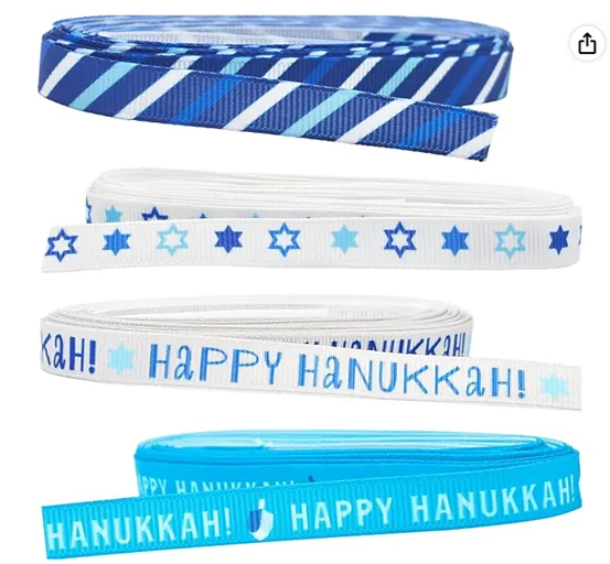 4-Pack Hanukkah Grosgrain Ribbon — Hanukkah grosgrain ribbon for gift wrapping