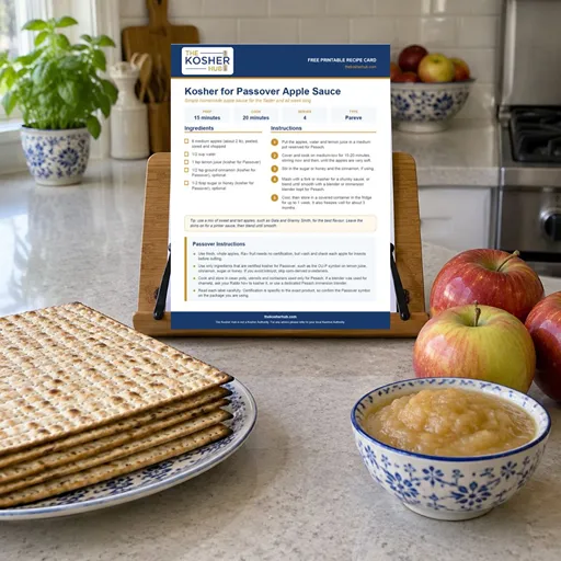 Kosher for Passover Apple Sauce recipe card — free printable from The Kosher Hub