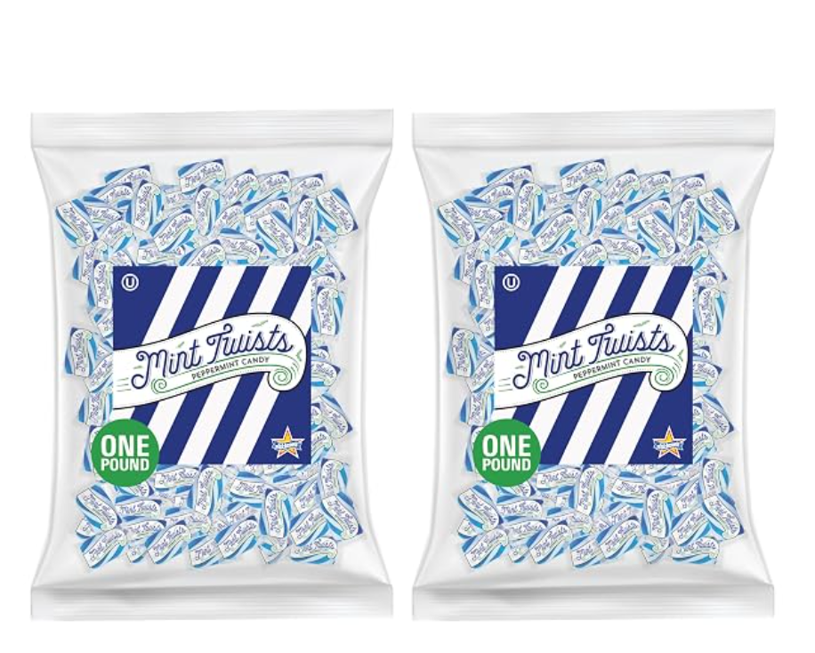 Atkinson Mint Twists Peppermint Blue and White Candy — kosher peppermint candy for Hanukkah