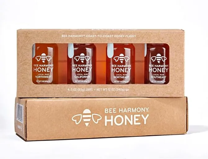 Bee Harmony Coast to Coast Honey Flight Gift Set of 4 Mini — kosher honey gift set for Passover