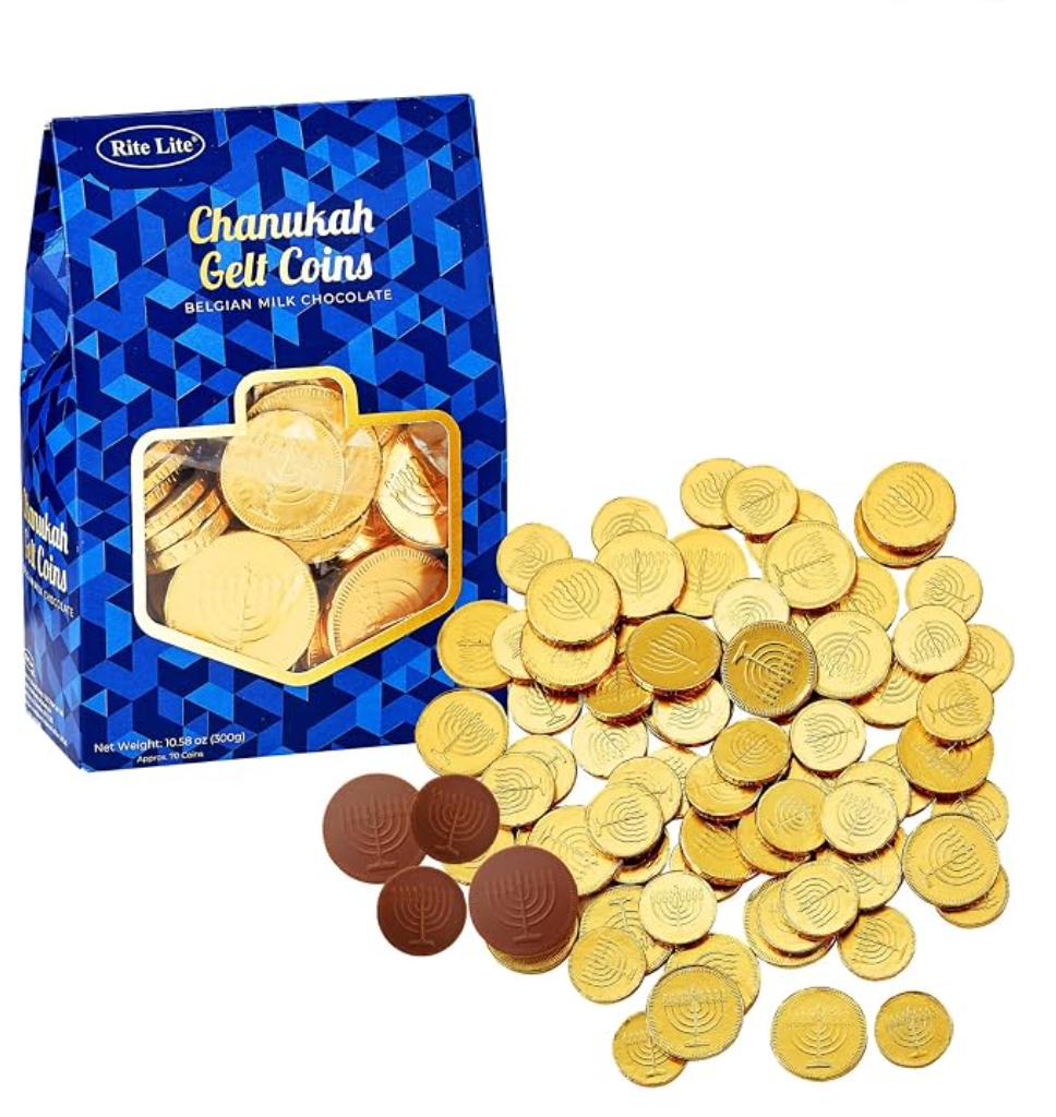 Rite Lite Belgian milk chocolate gold foiled Hanukkah gelt